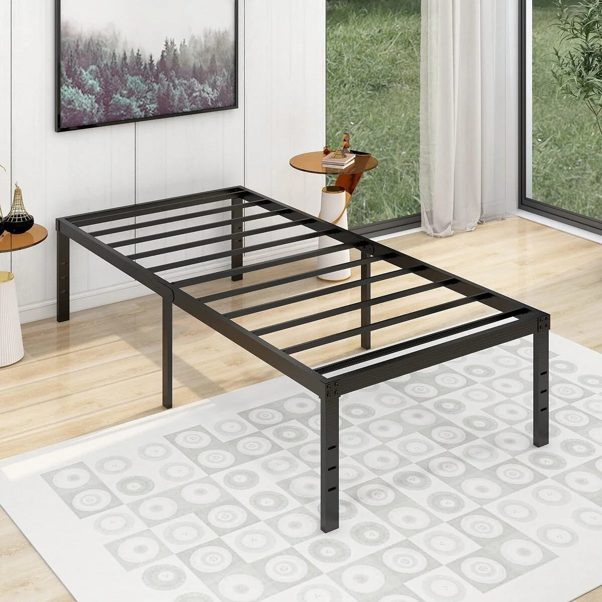 alazyhome 18 inch Heavy Duty Metal Platform Bed Frame with Storage
