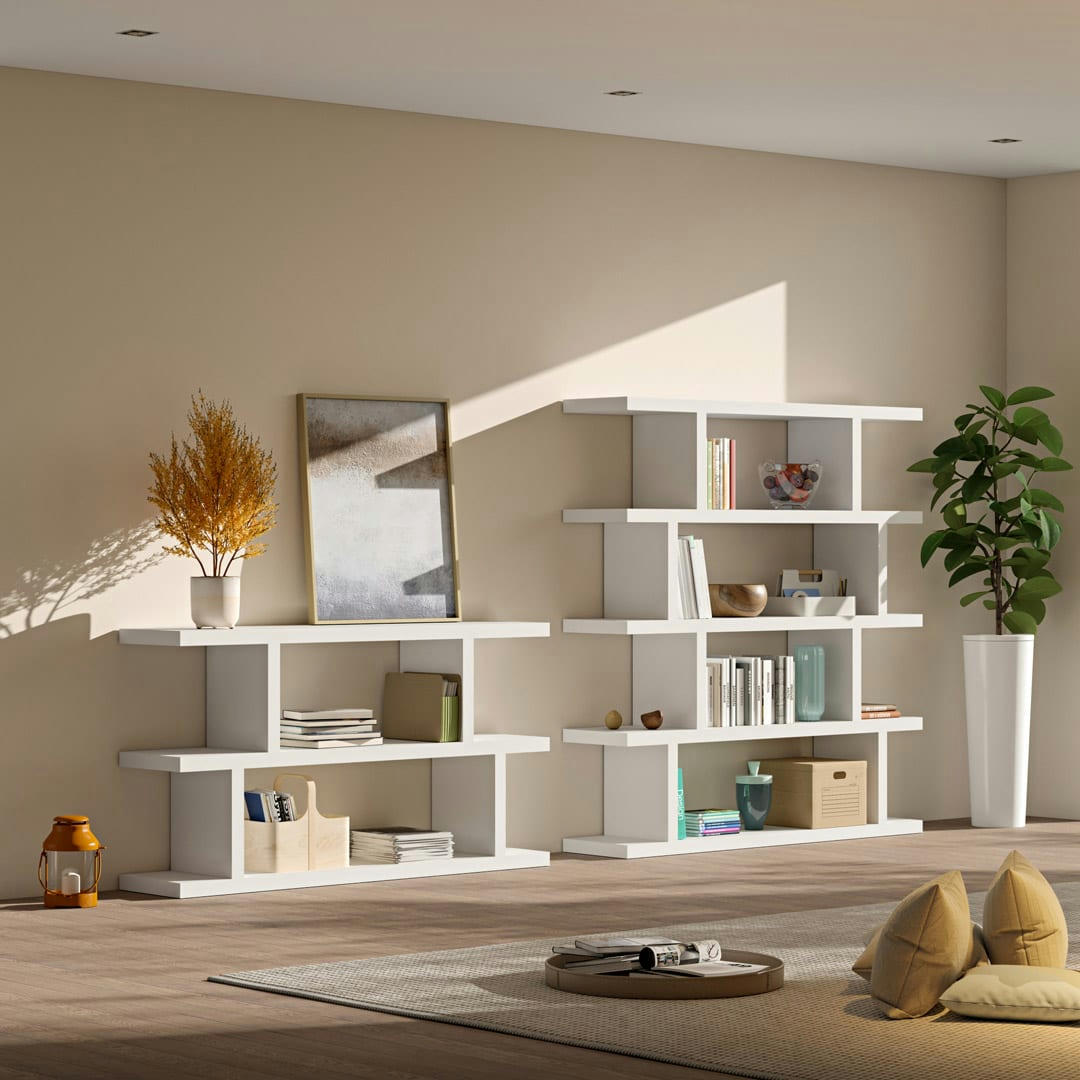 STEP - Bibliothèque effet bois blanc