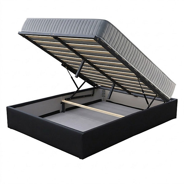 Ensemble Lit Coffre et Matelas 160x200 cm - Couleur : Noir - Matelas Latex Accueil Moelleux Soutien