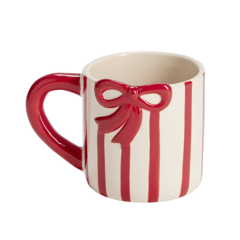 Mug céramique blanc rayé rouge avec noeud 280ml