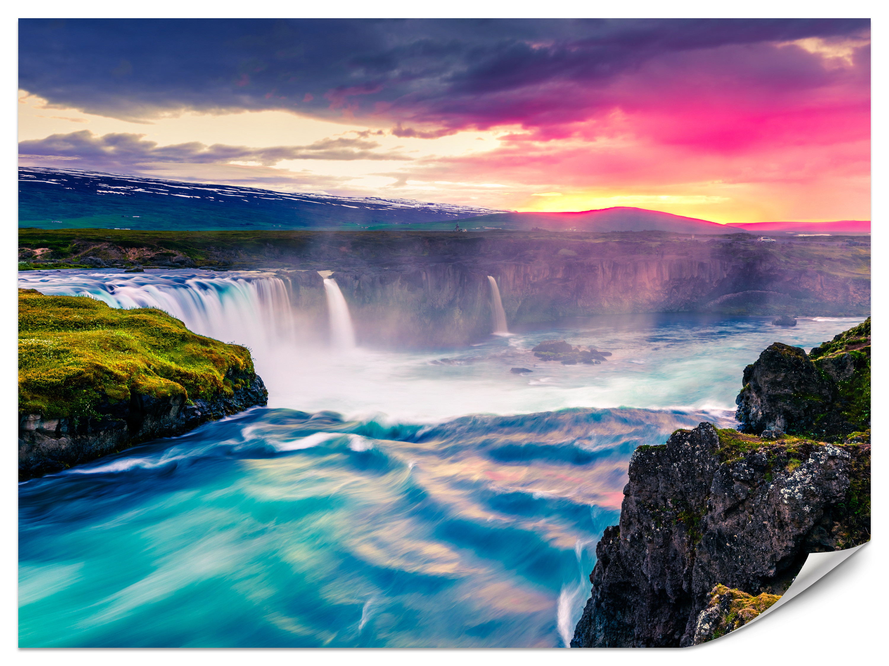 Fototapeta Wodospad Godafoss o Zachodzie Słońca 100x70cm