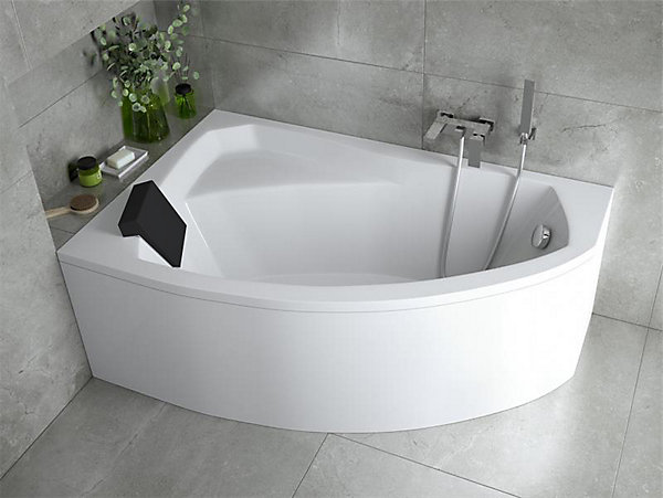Baignoire asymétrique 170 x 110 Gauche RIMA acrylique blanc   Habillage en polystyrène   Repose Tête   Pieds   Vidage à chromé