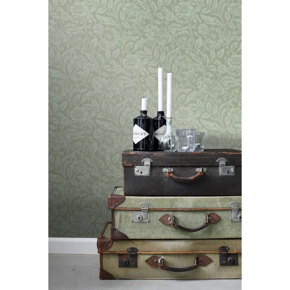 ESTAhome behang vintage bloemen vergrijsd mintgroen - 53 cm x 10.05 m
