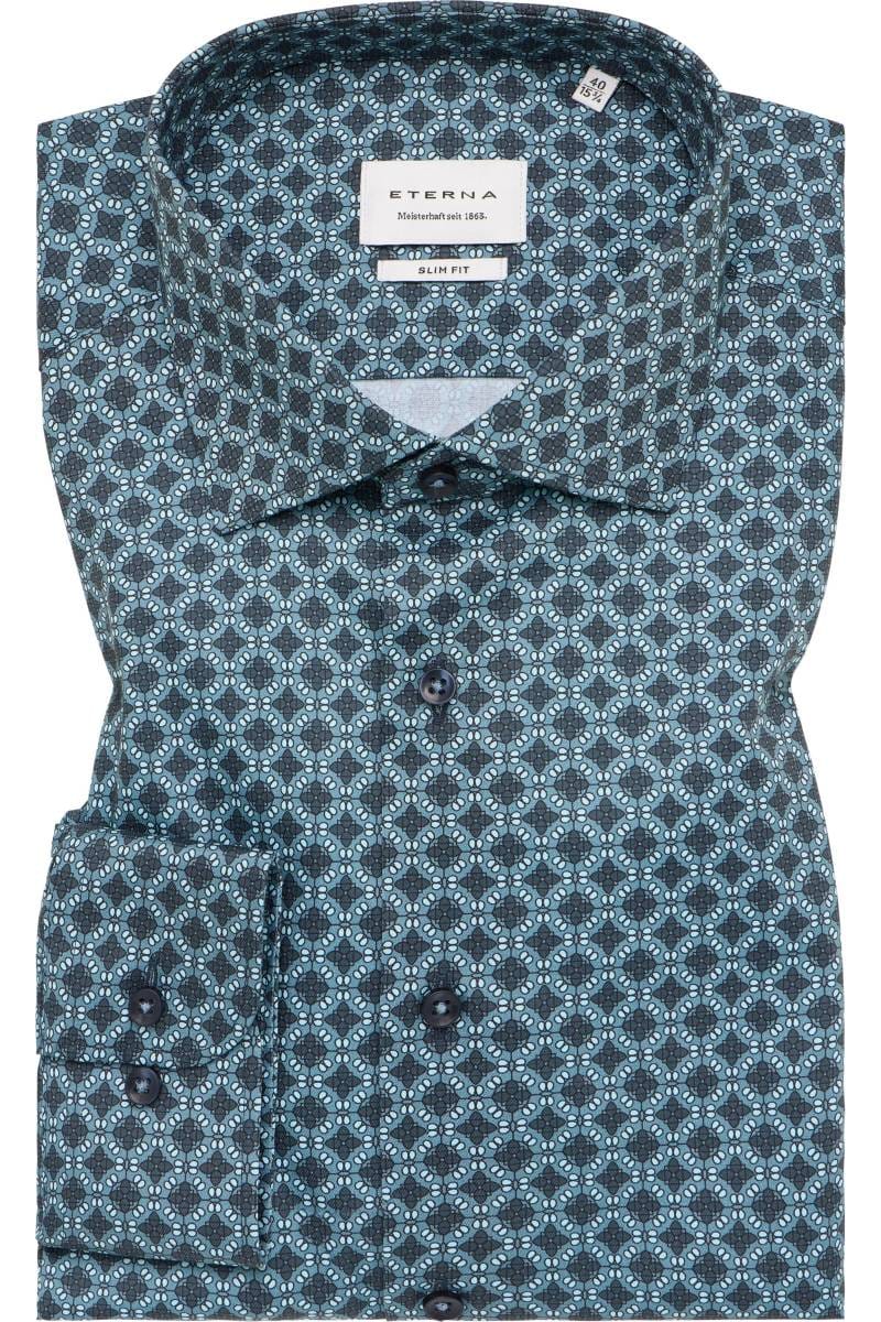 ETERNA Slim Fit Hemd petrol, Bedruckt