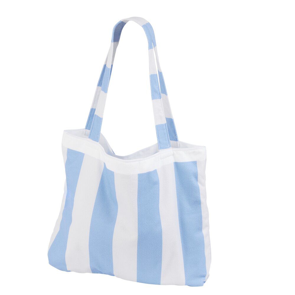 Serviette de plage avec sac intégré 2en1 polyester rayé blanc et bleu 90x164cm