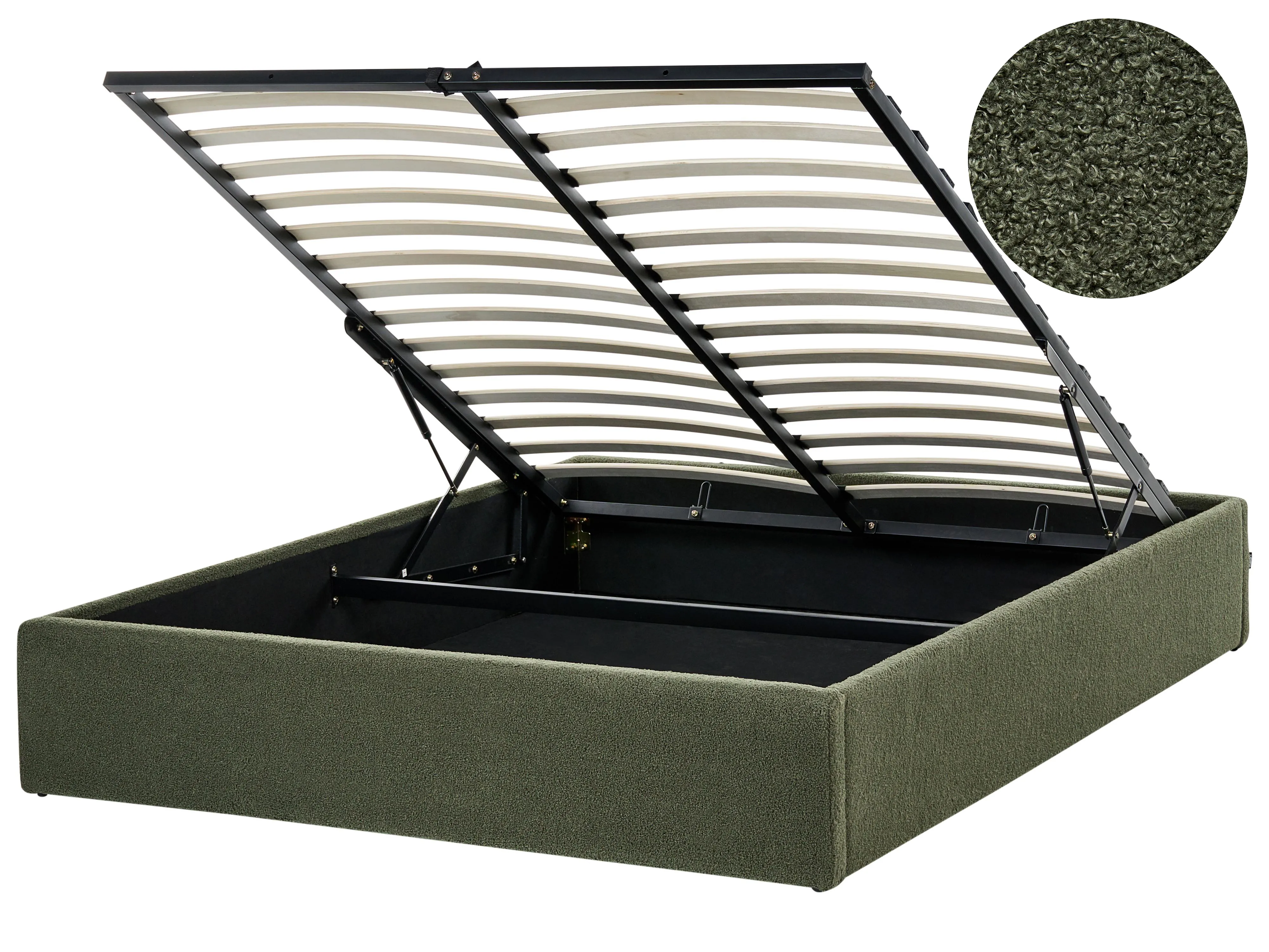 Ottoman Bed without Headboard Boucle DINAN 140 x 200 cm (EU Double) Dark Green