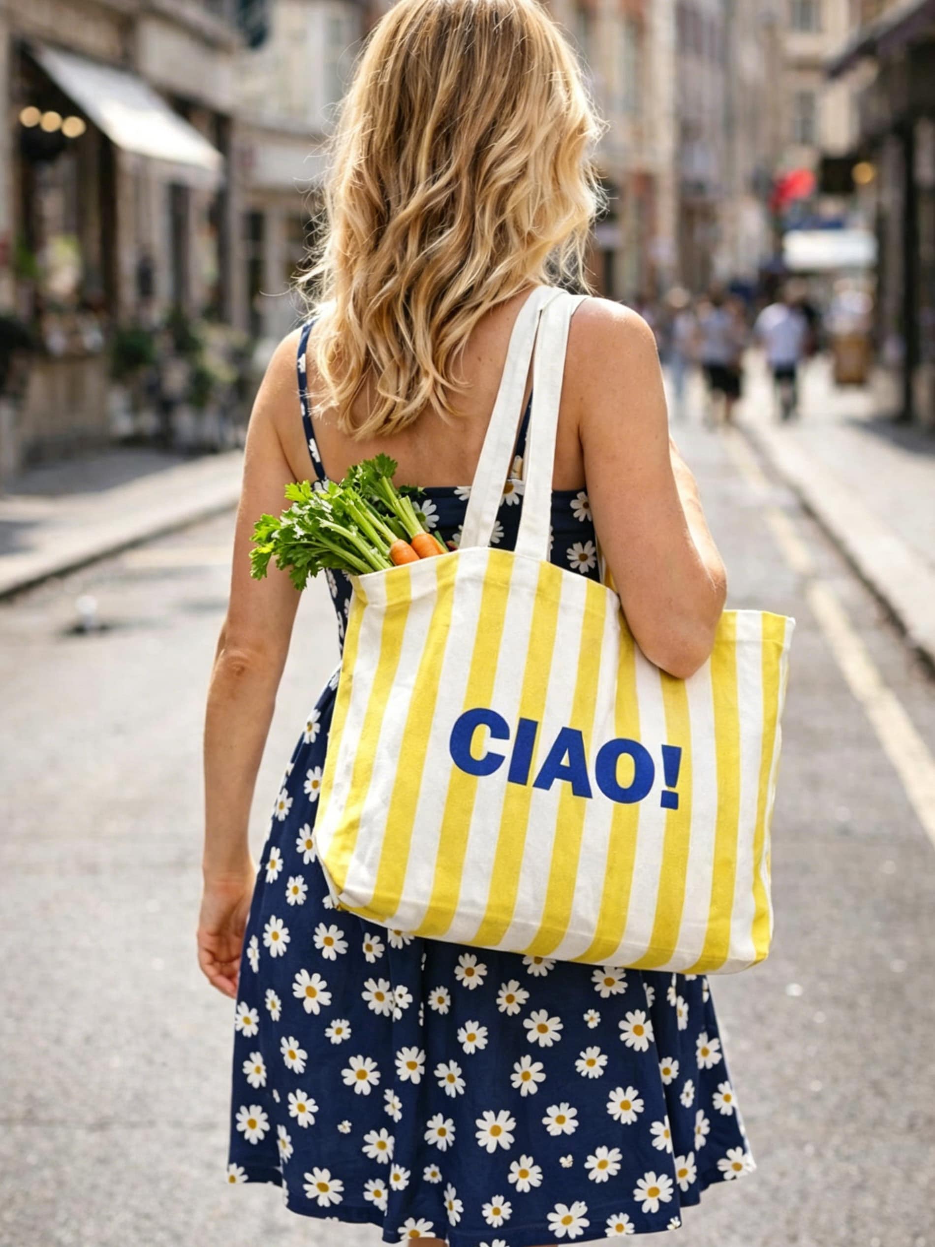 Torba shopper na ramię w paski z napisem