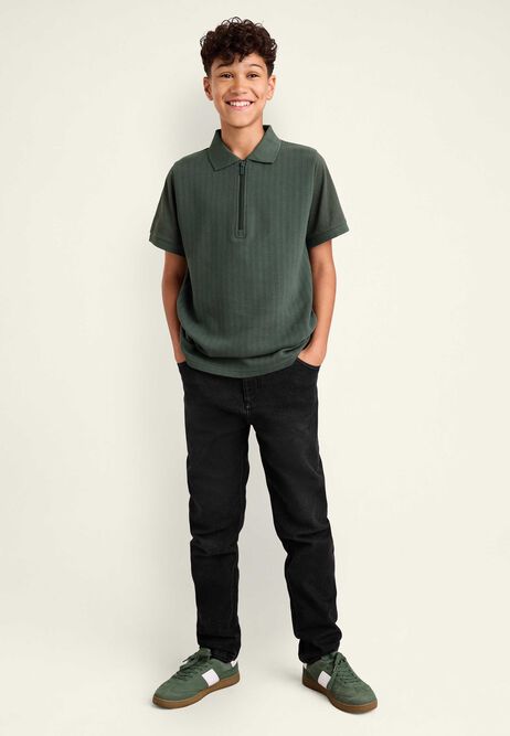 Older Boys Green Ottoman Zip Neck Polo Shirt