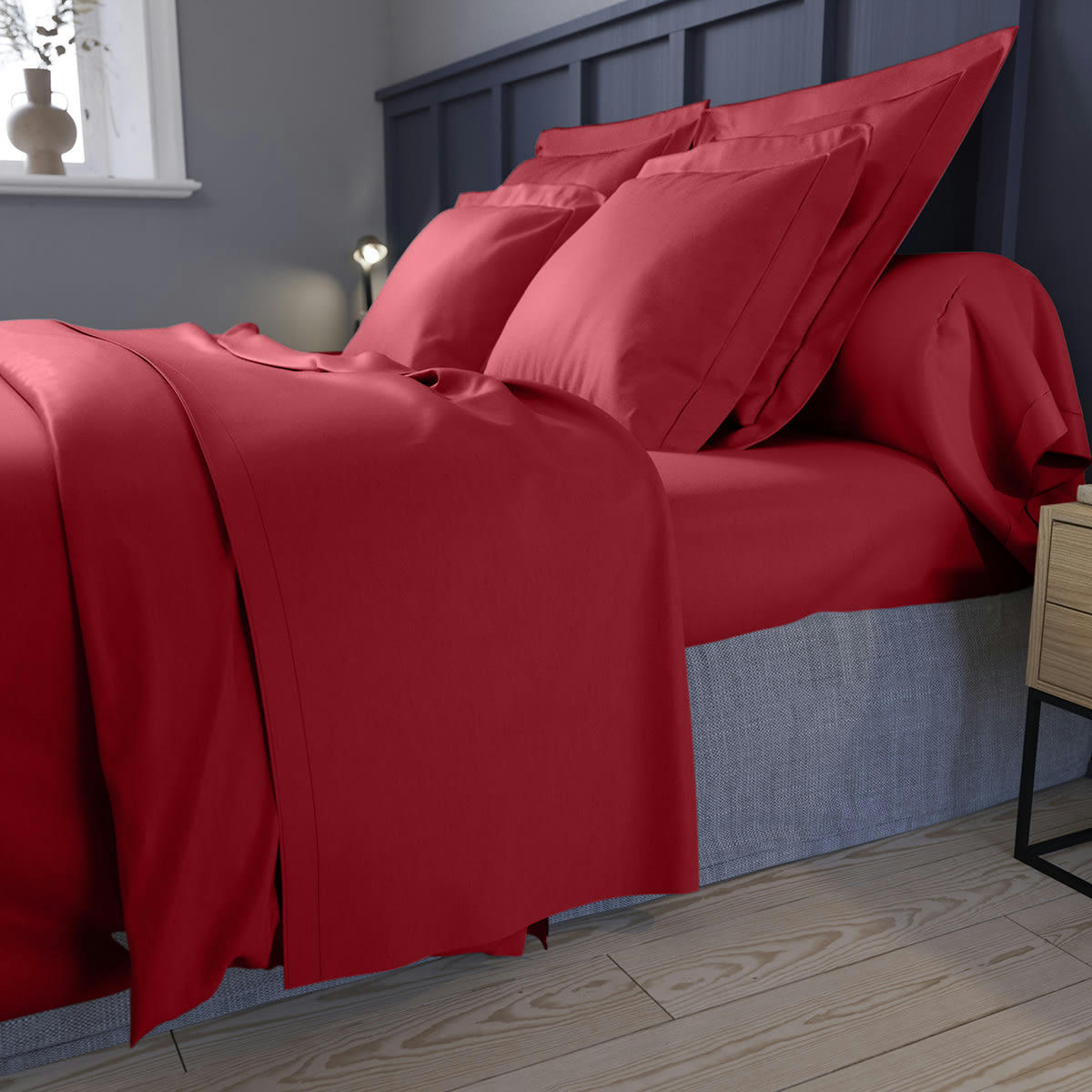 PARTITION - Drap housse   Satin de coton Coloris Rouge 160x200 cm - DODO