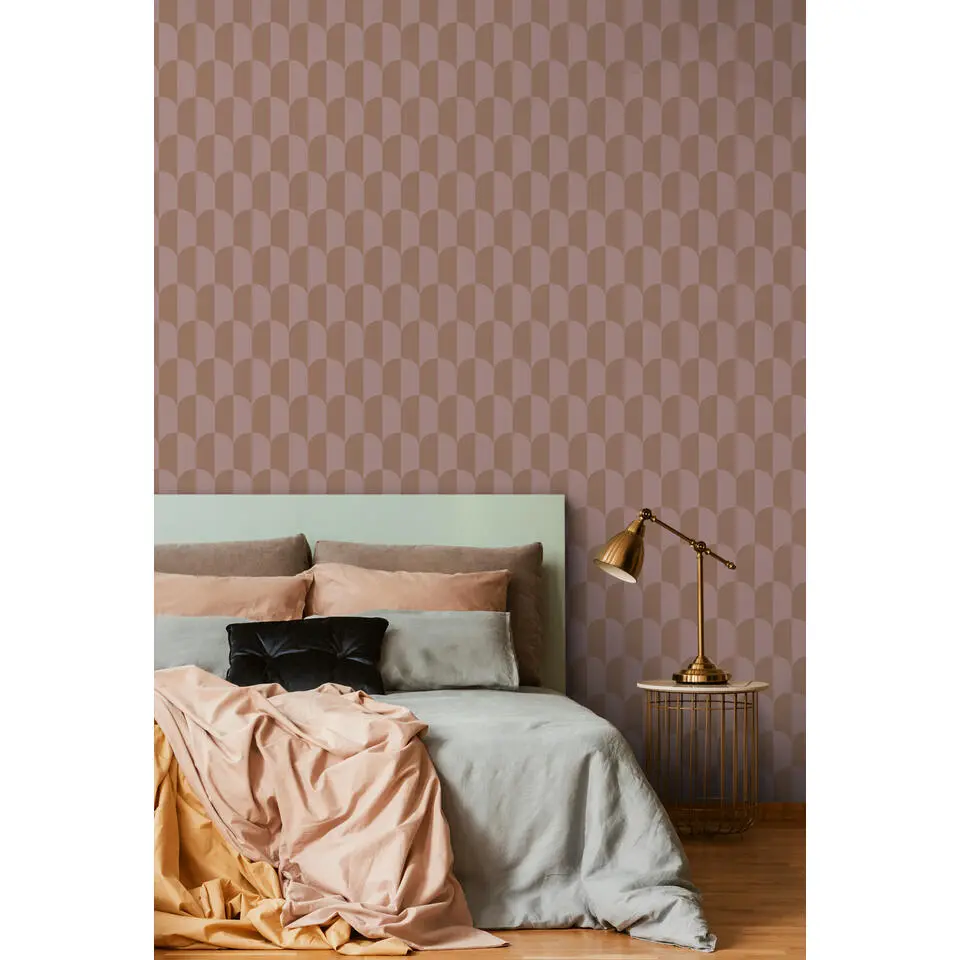 ESTAhome behang art deco bogen oudroze en bruin - 53 cm x 10.05 m