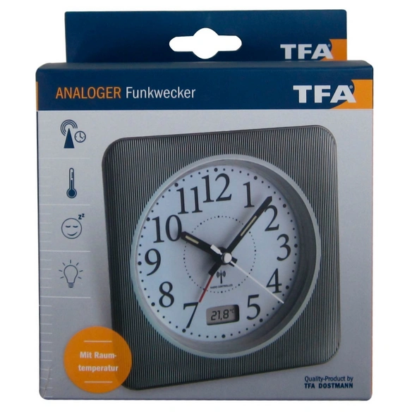 Funkwecker (Analog), BxHxT: 12 x 12 x 5,1 cm, grau