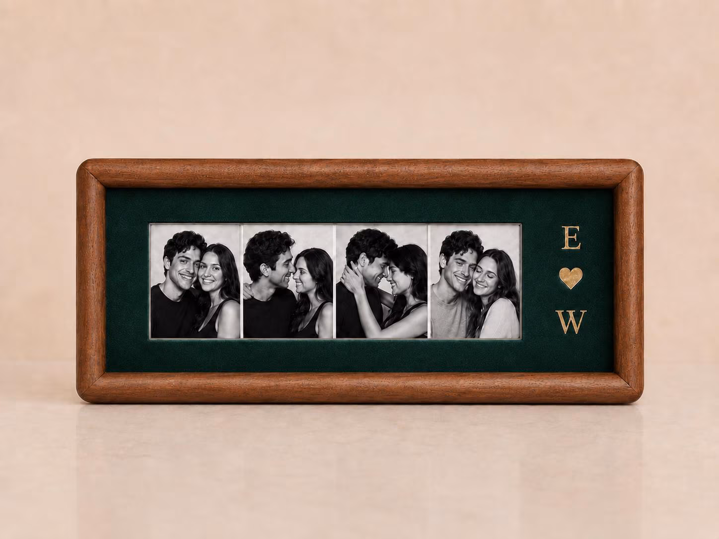 Couple Photo Strip Frame, Custom Photo Booth Picture Frame, Velvet Gold Foil Print, Anniversary Gift for Couples, Wedding Keepsake