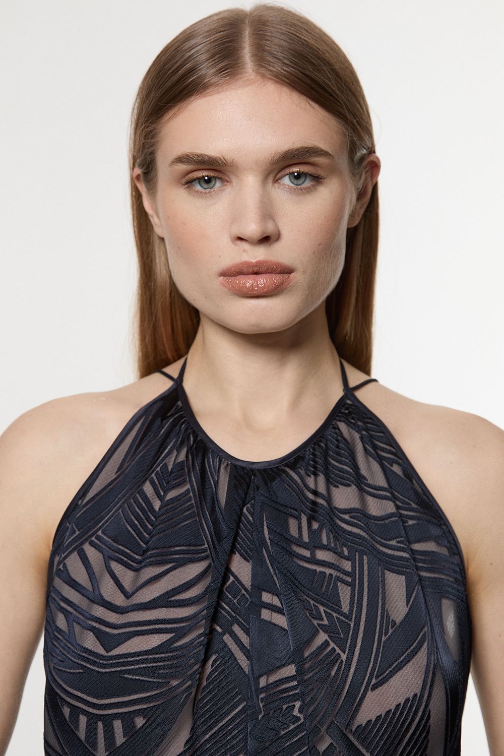 KarenMillen Amelia Graham Burnout Halter Neck Asymmetric Tunic