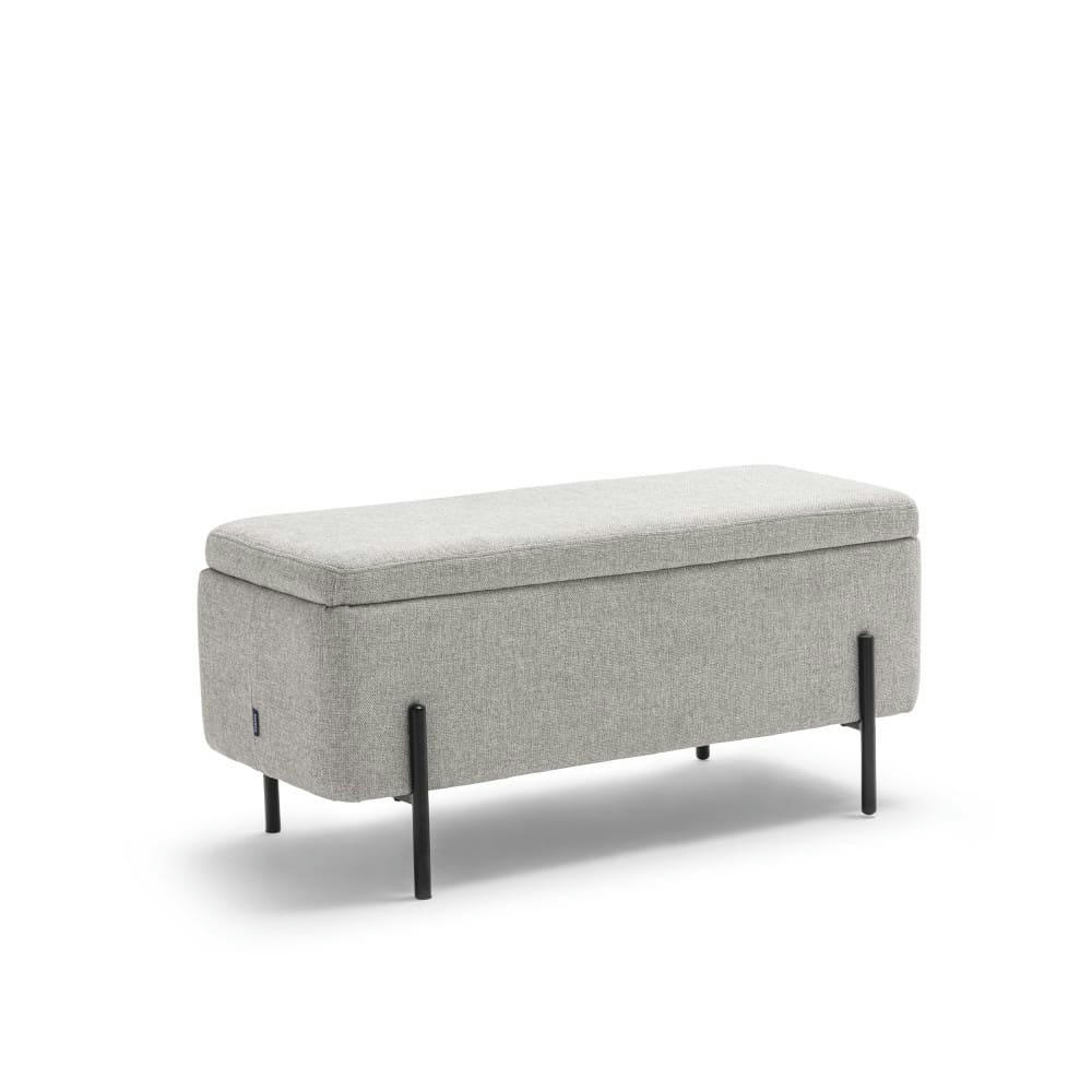KOS - Banc coffre en tissu et métal L100cm gris clair