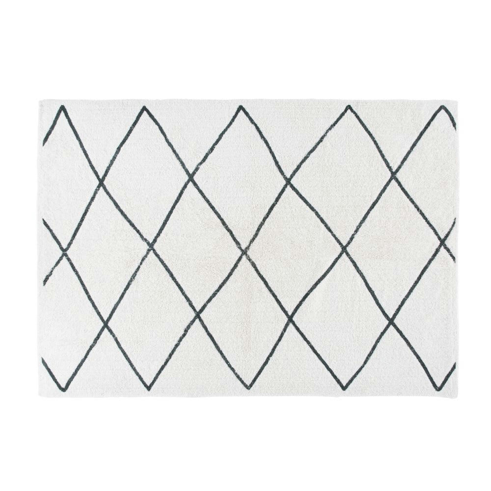 - Tapis style berbère en coton recyclé tufté écru et noir 160x230