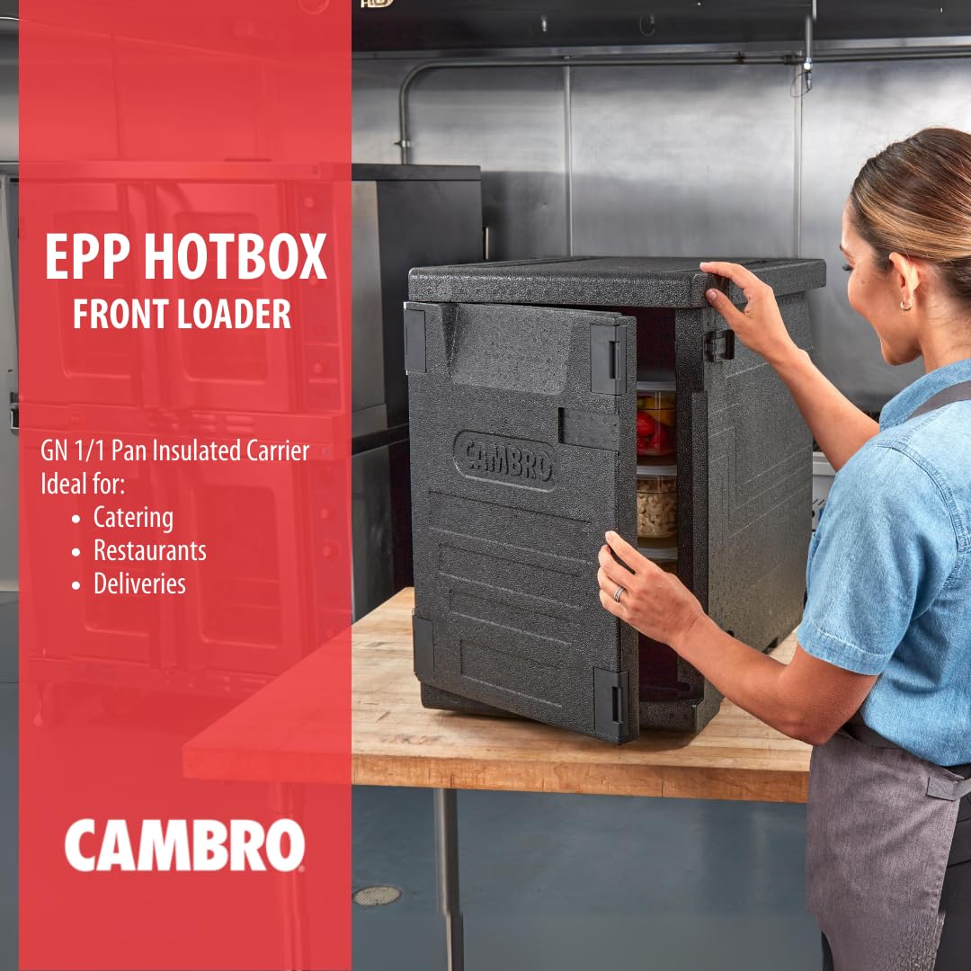 Cambro GoBox Insulated Lightweight Thermal Hot Box and Food Pan Carrier (EPP400 - Holds Four 4 Inch Pans) - Hotbox and Food Warmer for Catering & Transport - Front Load (Gray)