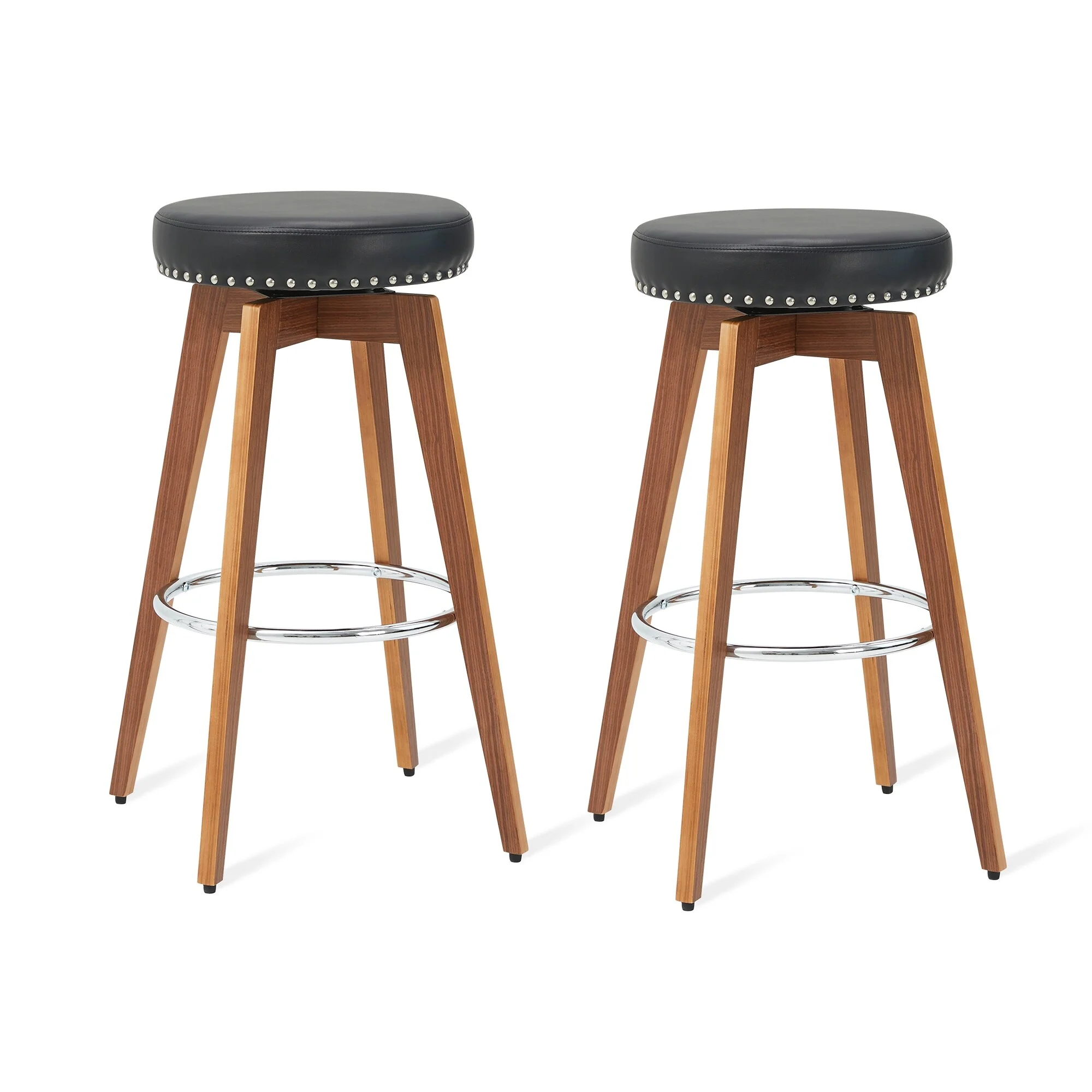 Glitzhome Set of 4 Round Faux Leather Swivel Backless Round Bar Stools