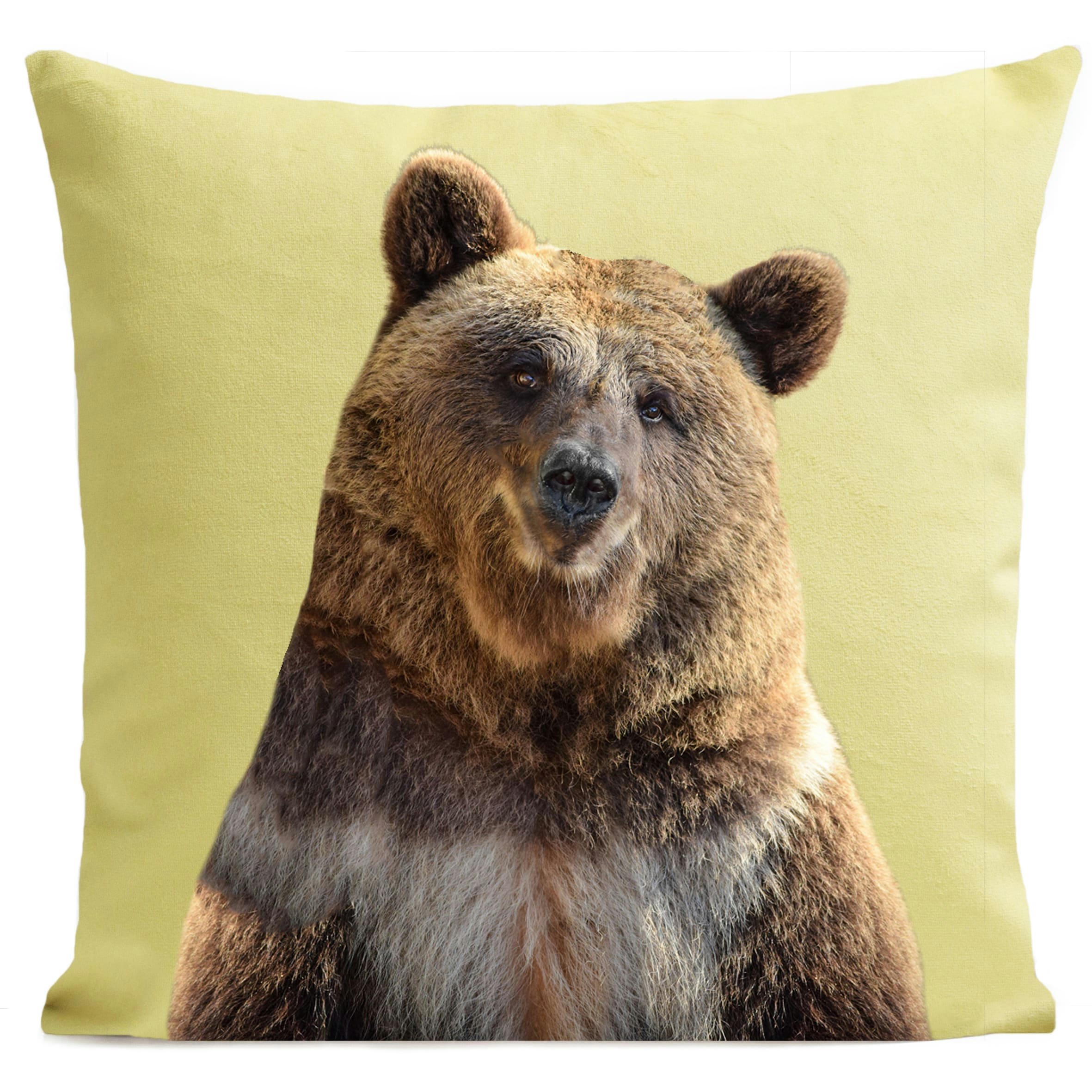 - Coussin montagne ours suédine jaune 40x40cm