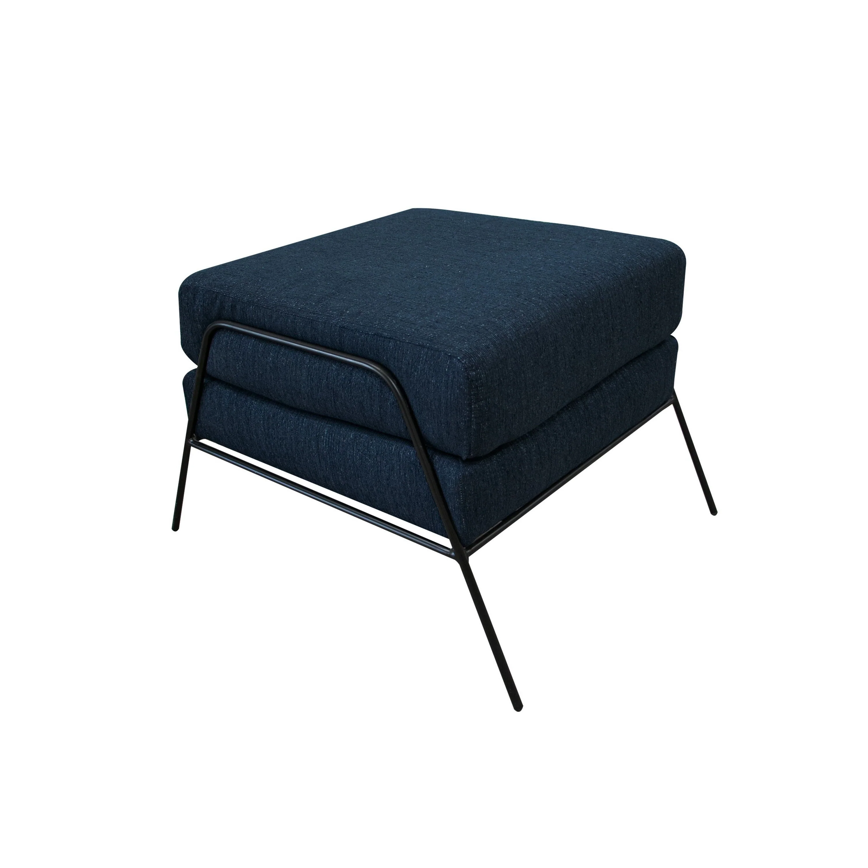 Tyna Ottoman, 27 Inch, Industrial Black Iron Legs, Navy Blue Polyester