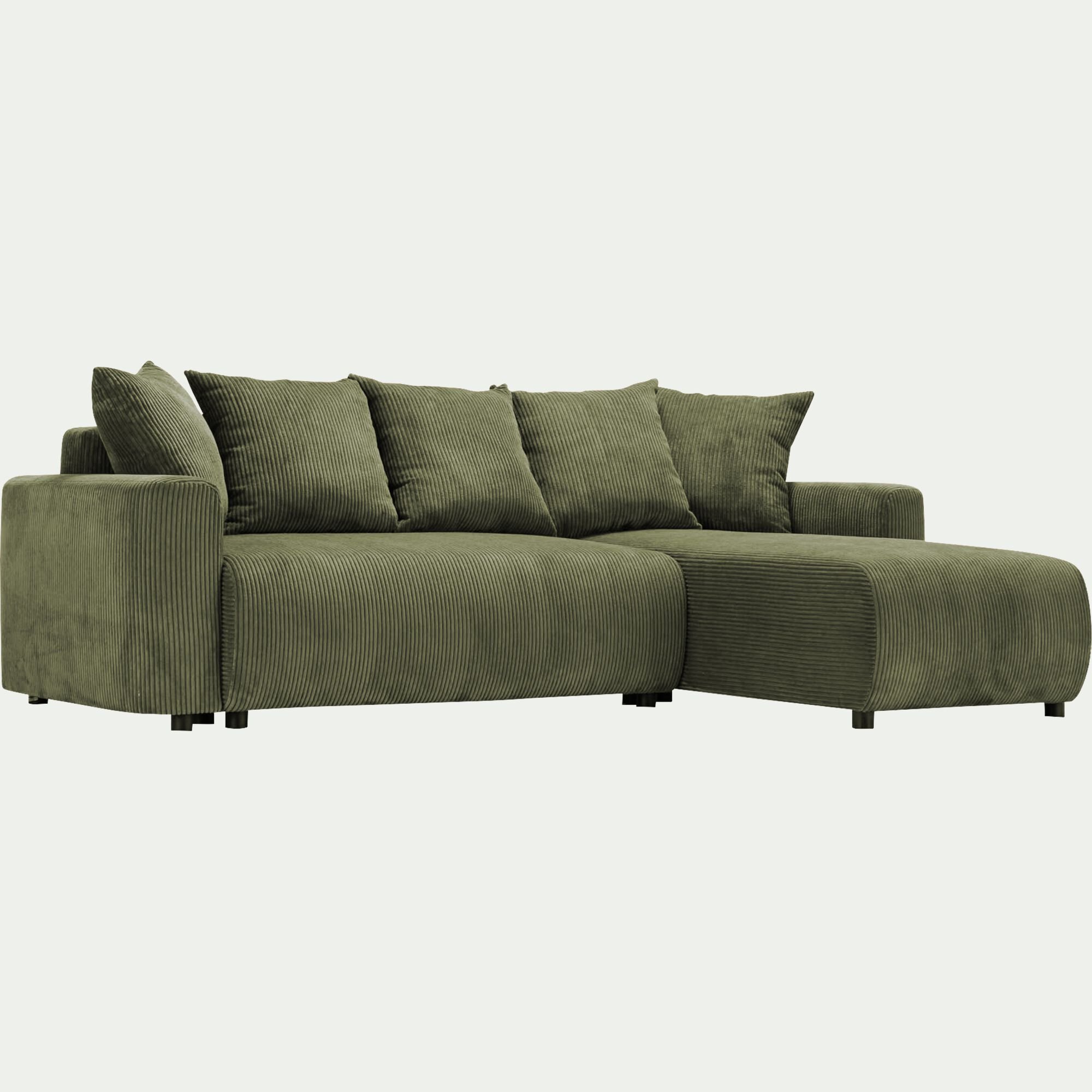 LUDI - Canapé convertible à angle réversible en velours côtelé - vert cèdre