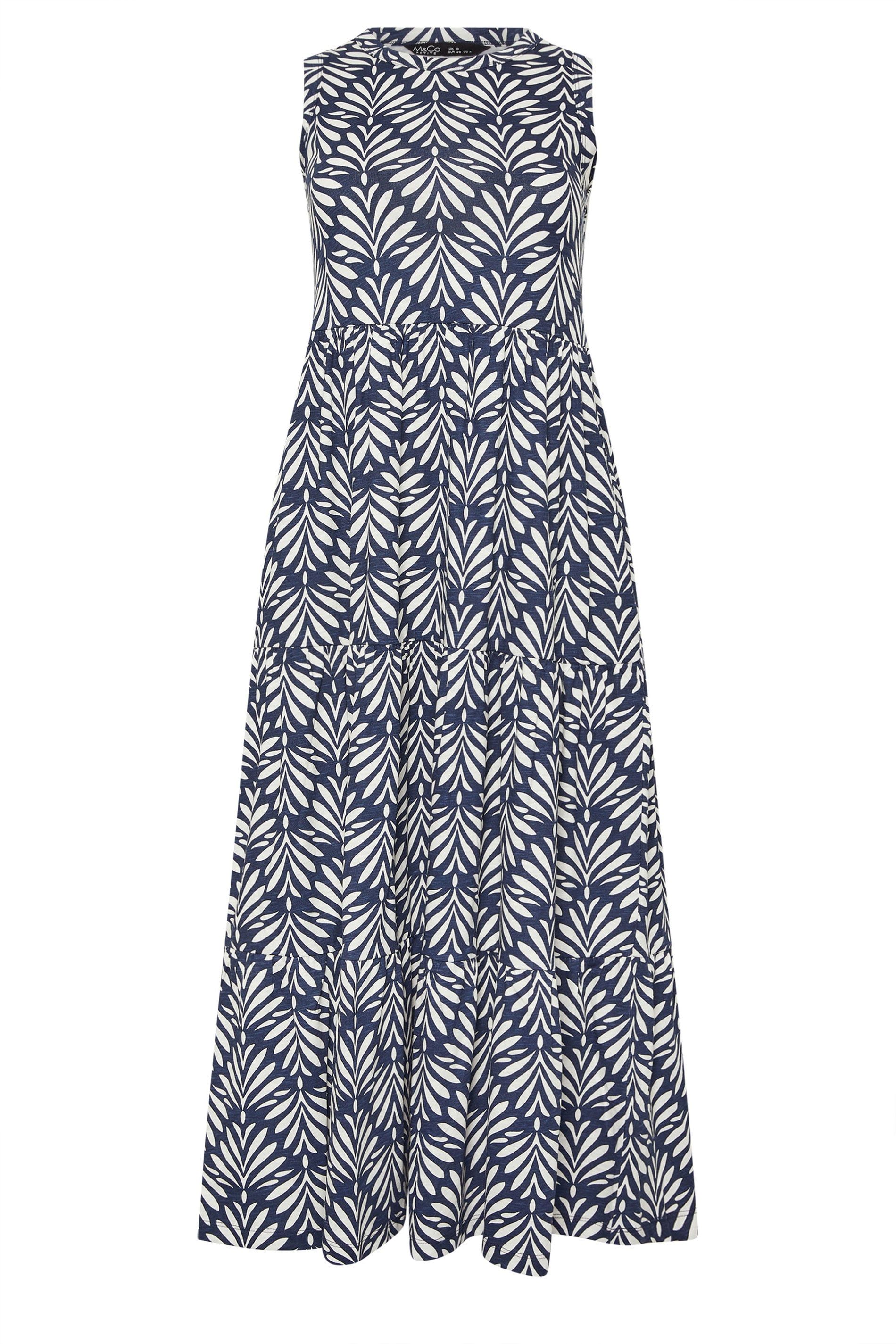 M&Co Petite Leaf Print Tiered Cotton Maxi Dress