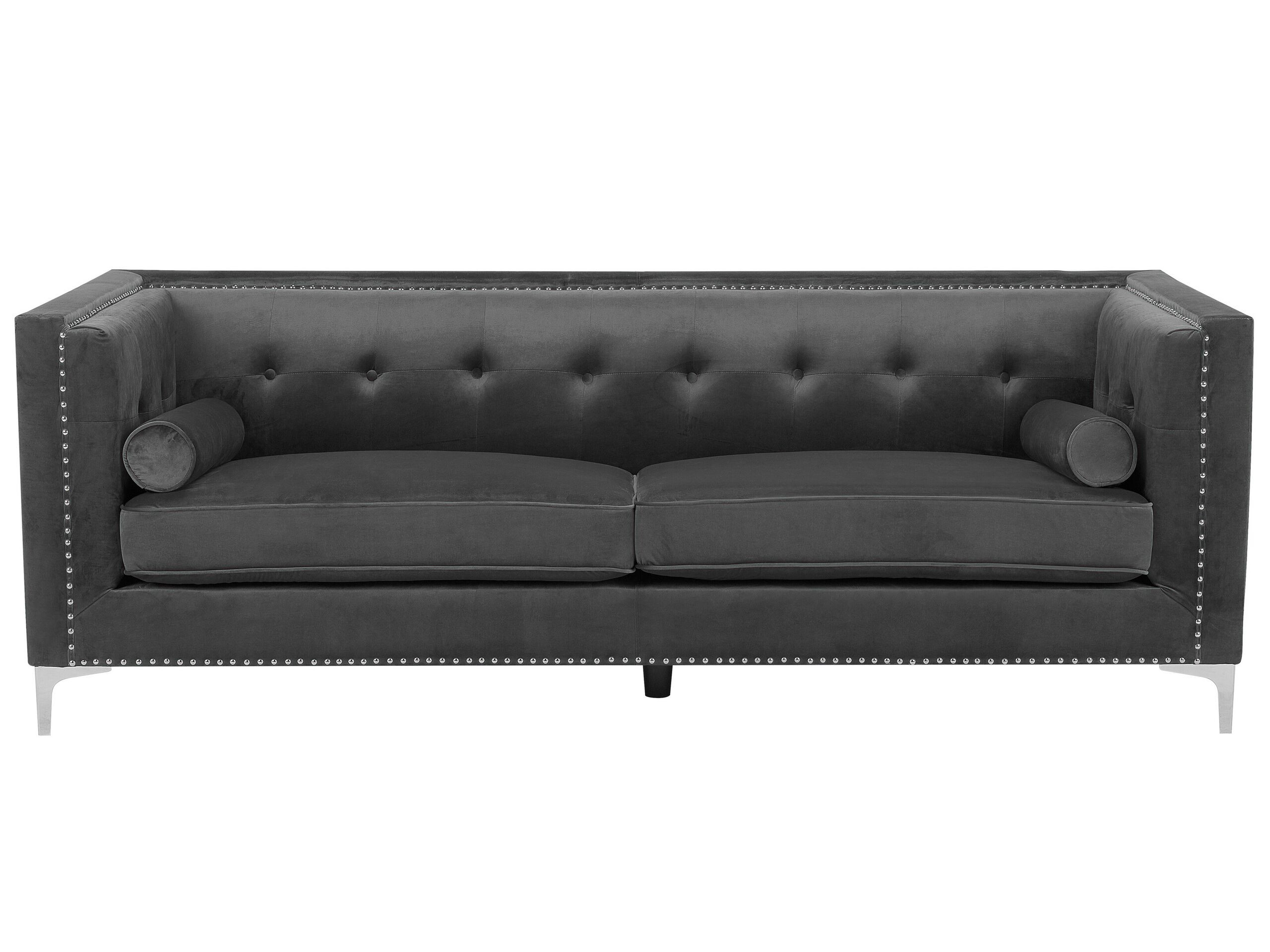 Sofa pikowana welurowa ciemnoszara
