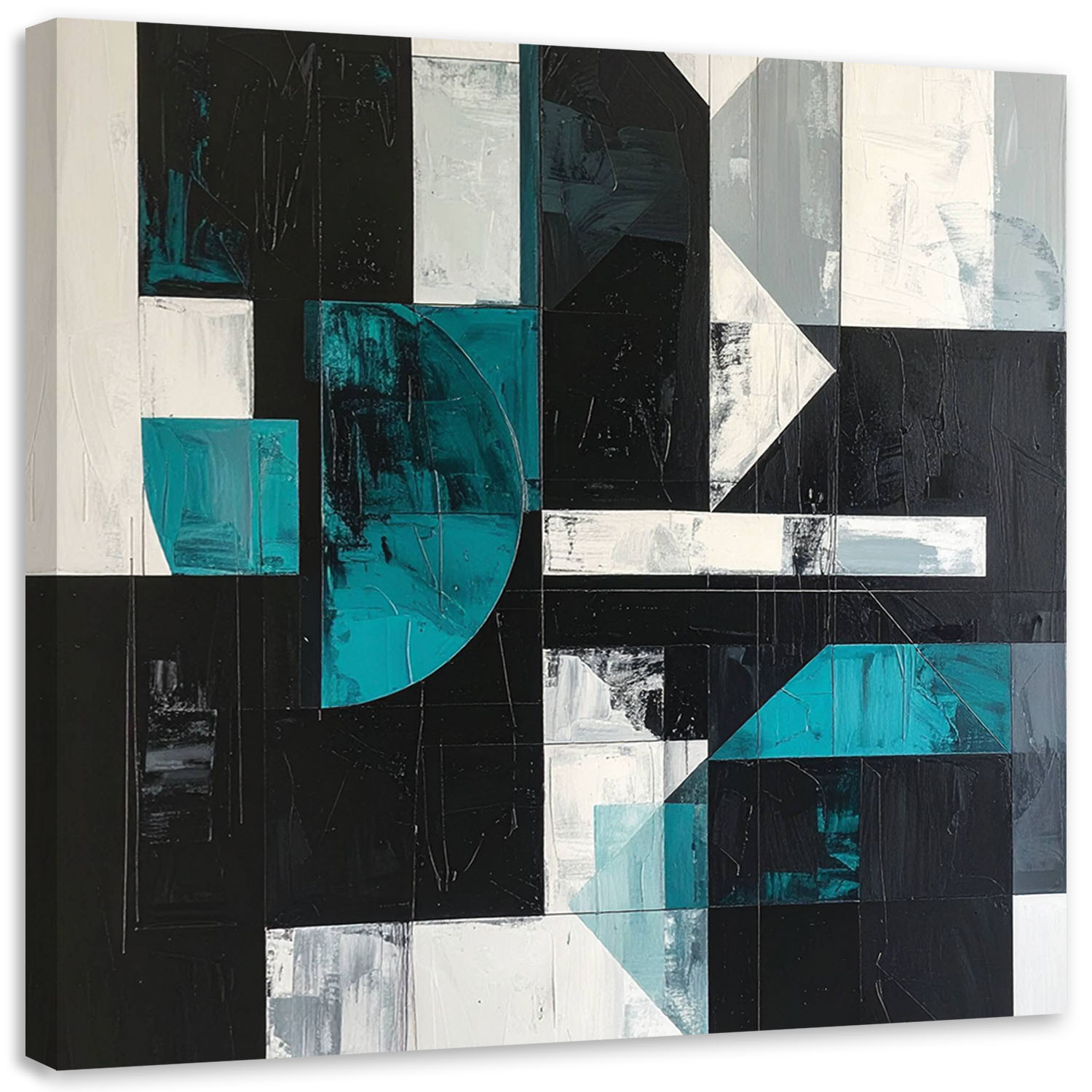 Obraz do salonu biura kuchni, Geometryczne kształty turkusowy czarny 20x20