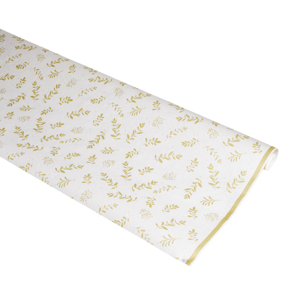 Nappe en papier blanc motif confetti doré 6m