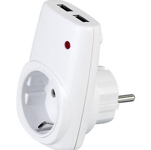 Chargeur Prise 16A   2 USB 2.1A blanc