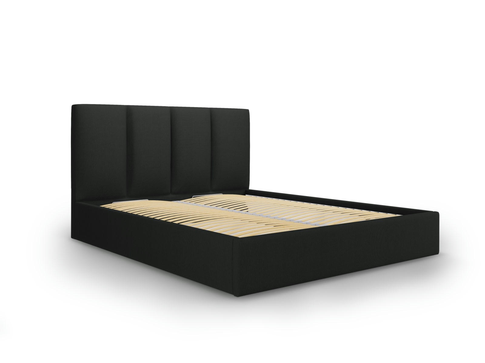 PYLA - Lit coffre avec tête de lit 140x200 cm en tissu structuré noir