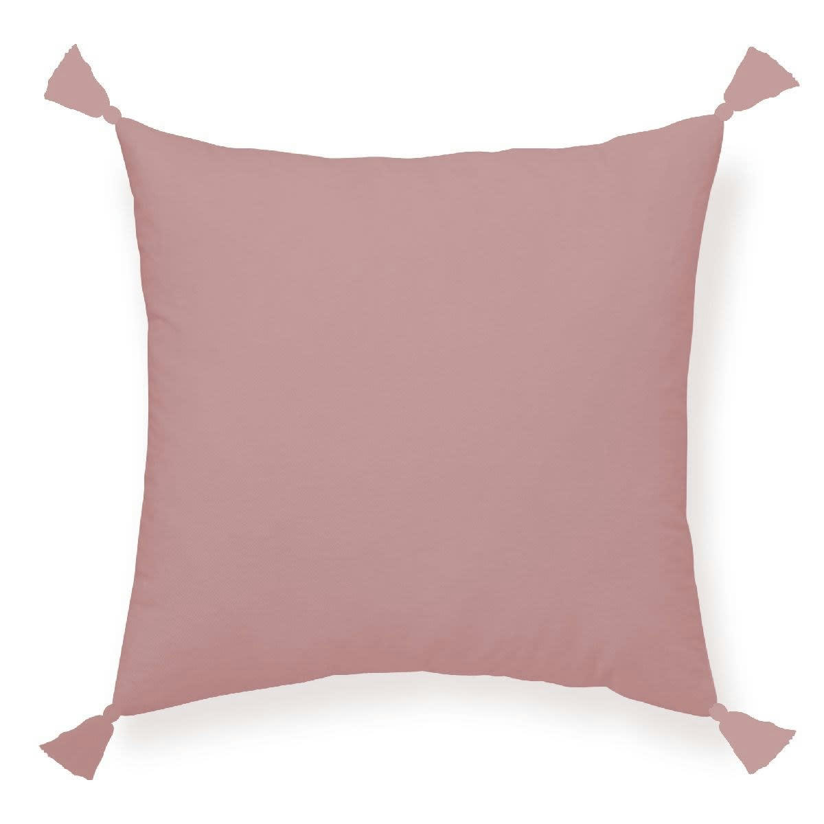 INDIAN FLOWERS - Coussin déhoussable à pompoms en gaze de coton rose 40x40