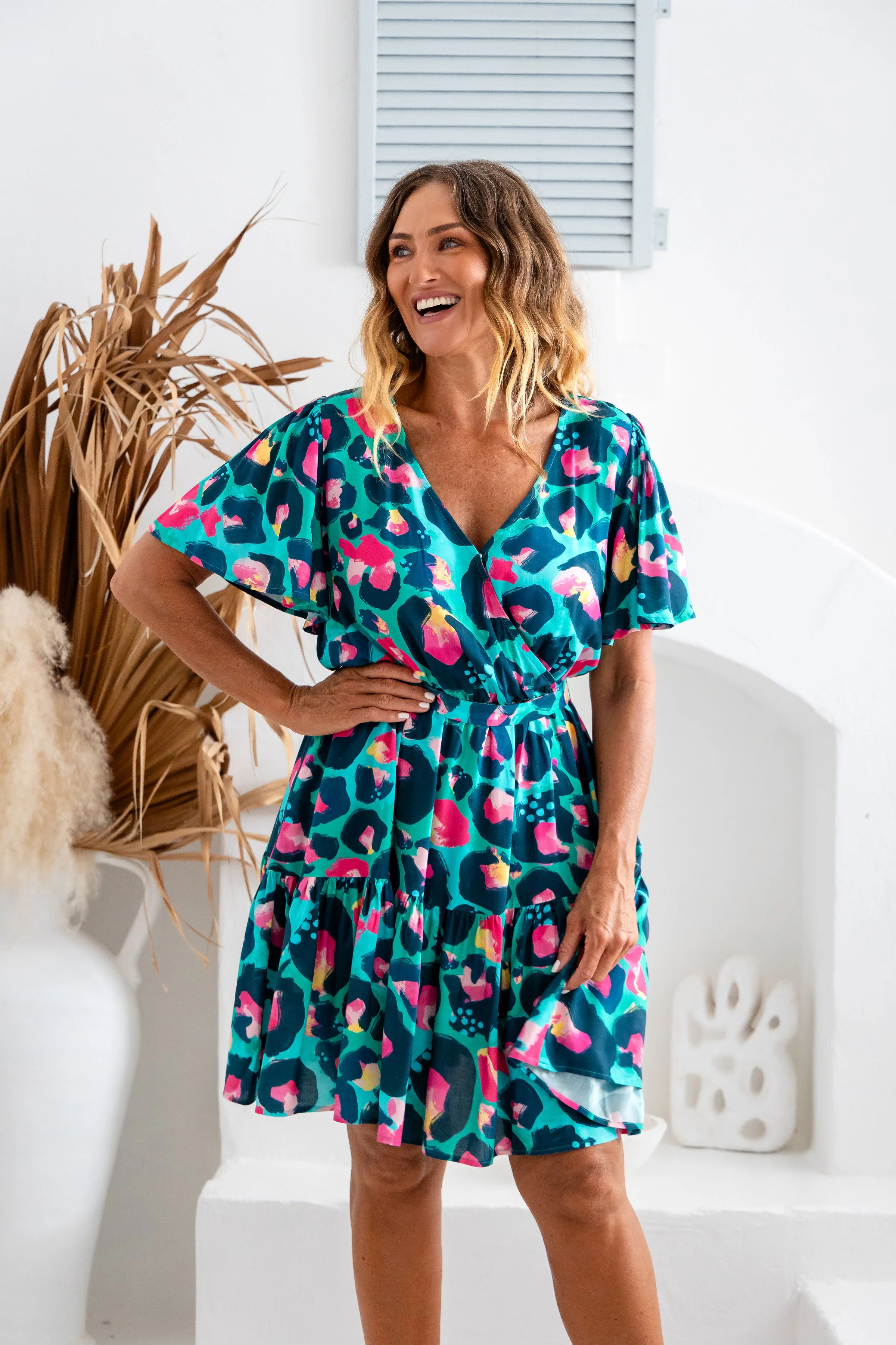 Deni Dress in Green Leopard by Kasey Rainbow