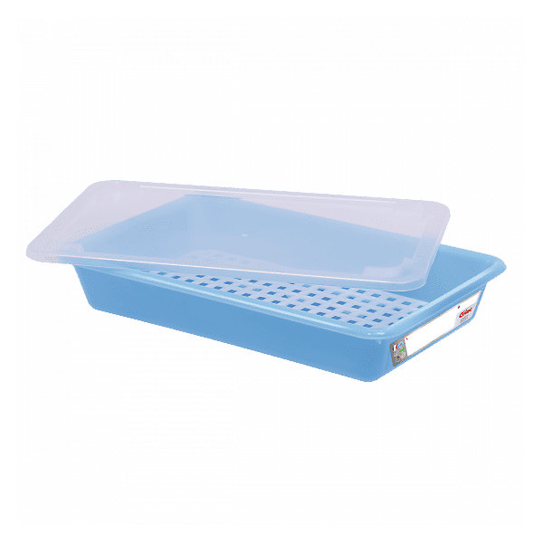 Bac alimentaire plat 5 L HACCP avec couvercle et grille - Bleu