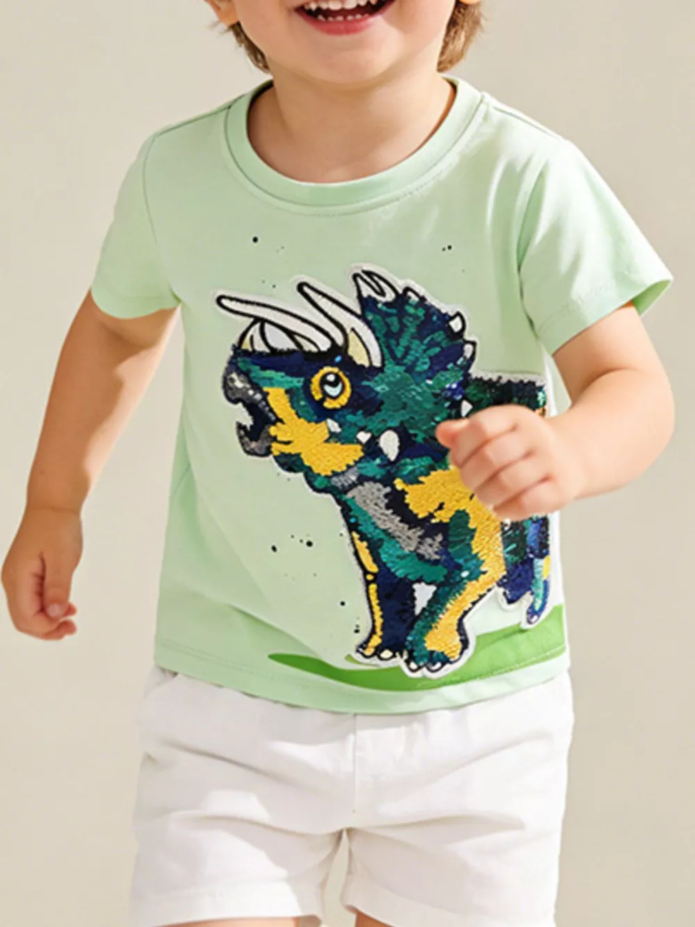 Children's Sequin Dinosaur Round Neck Tee
