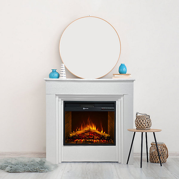 Cheminée électrique BELLINI, cheminée sur pied, bois blanc, fabriquée en Italie, L96xP35xH96