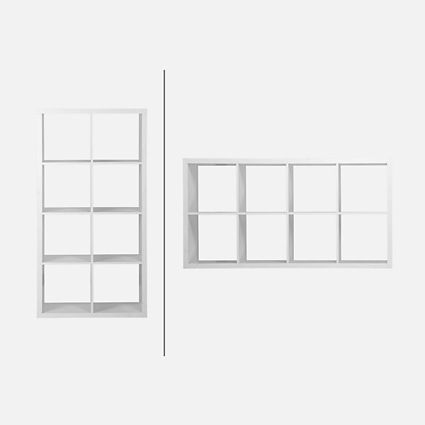 Etagère bibliothèque 4 niveaux 8 compartiments. casiers. effet bois blanc. L 76 x P 39 x H 146cm