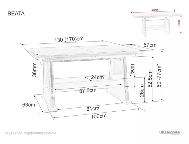 Ława rozkładana podnoszona BEATA kasztan