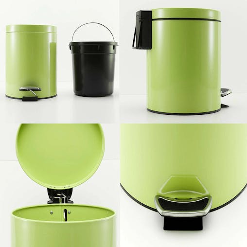 SOGA 4X Stainless Steel Foot Pedal Bin Round Green 7L