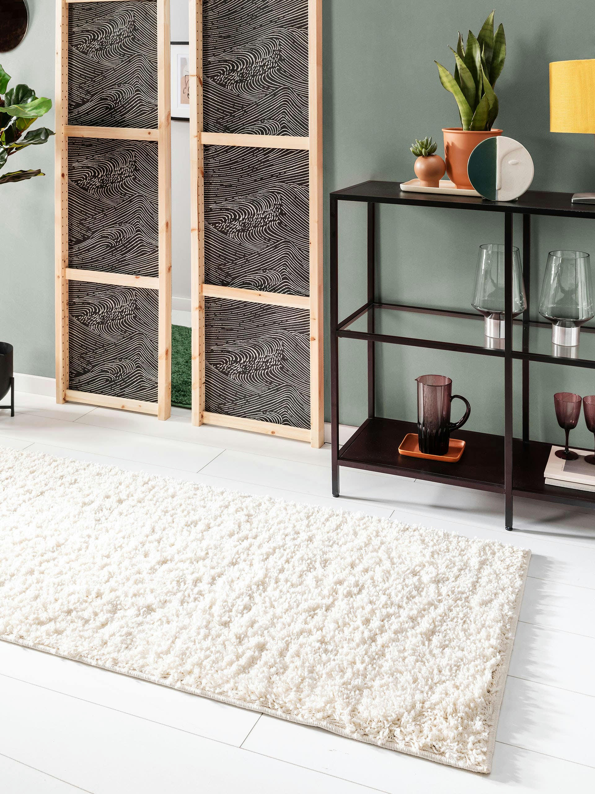 SOHO - Tapis à poils longs crème 80x300