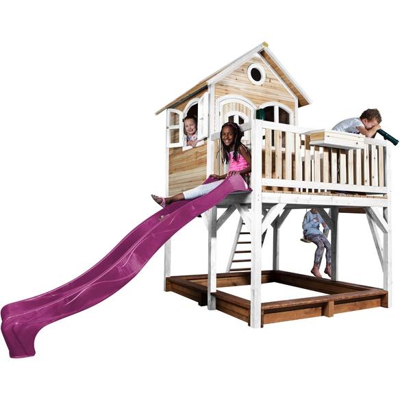 Kinderspielhaus »Liam«, BxHxT: 541 x 291 x 277 cm, Holz, braun/weiß/lila