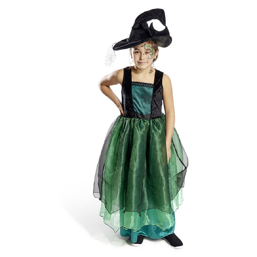 Déguisement enfant Halloween sorcière robe chapeau noir vert 11/14ans