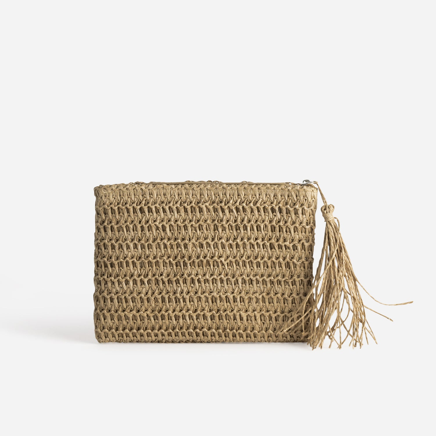 Pochette beige paille papier détails fleurs