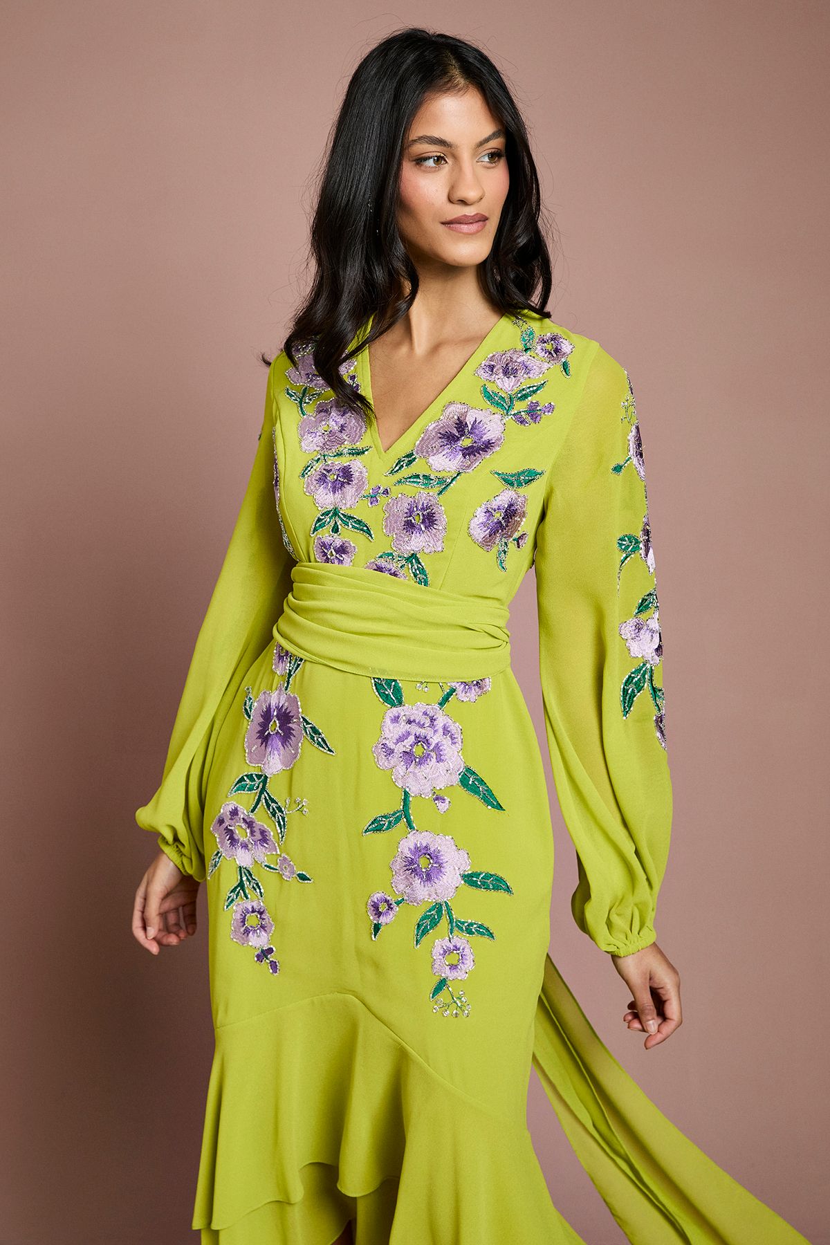 Coast Petite Sequin Embellished And Embroidered Hi-Lo Maxi Dress