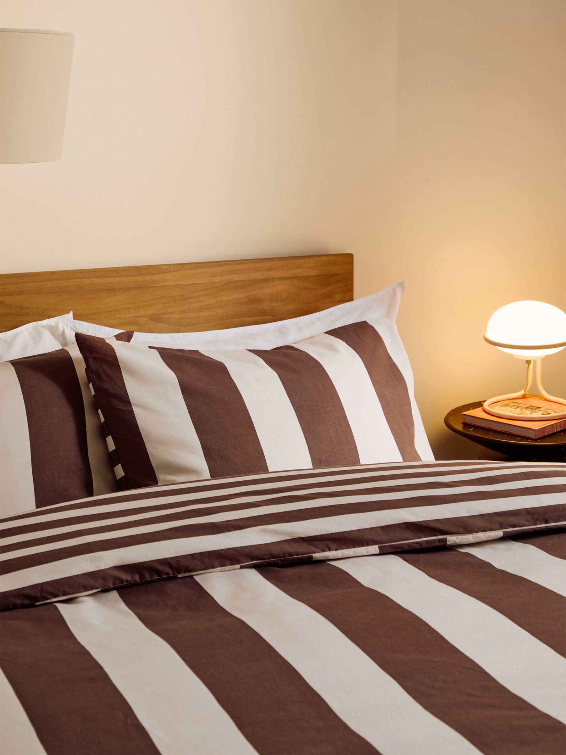 Donni Wide Stripe 100% Cotton Duvet Cover and Pillowcase Set in Chocolate Brown
