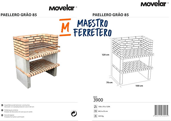 MOVELAR - Barbecue préfabriqué à bois et charbon de bois Paellero Grao 85 (Orange-100x70x120cm)REF : 3900 - Utilisation Extérieure