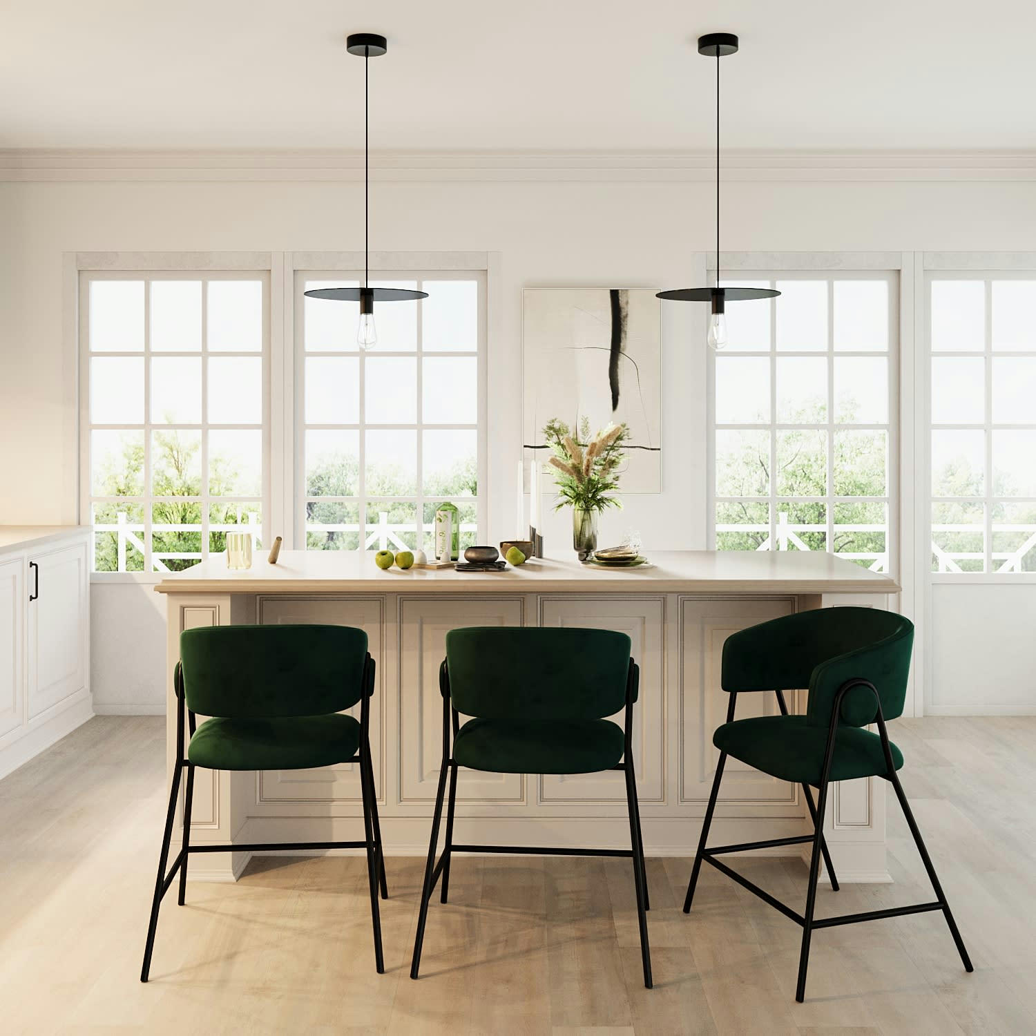 BONNIE - Lot de 2 tabourets de bar avec dossier, velours vert