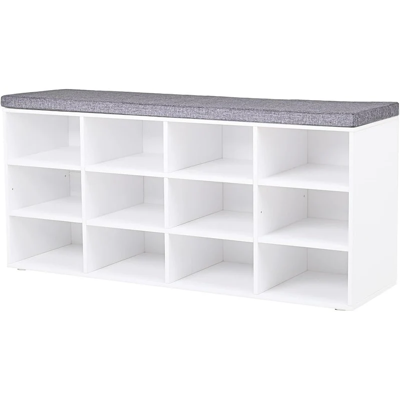 Shoe Storage Bench with Cushion, Cubby Shoe Rack with 12 Cubbies