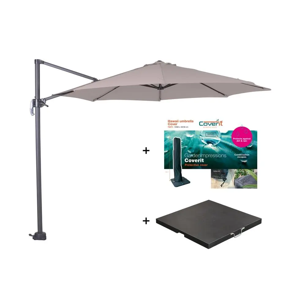 Zweefparasol Hawaii S - met voet en hoes - Zand - 300 cm