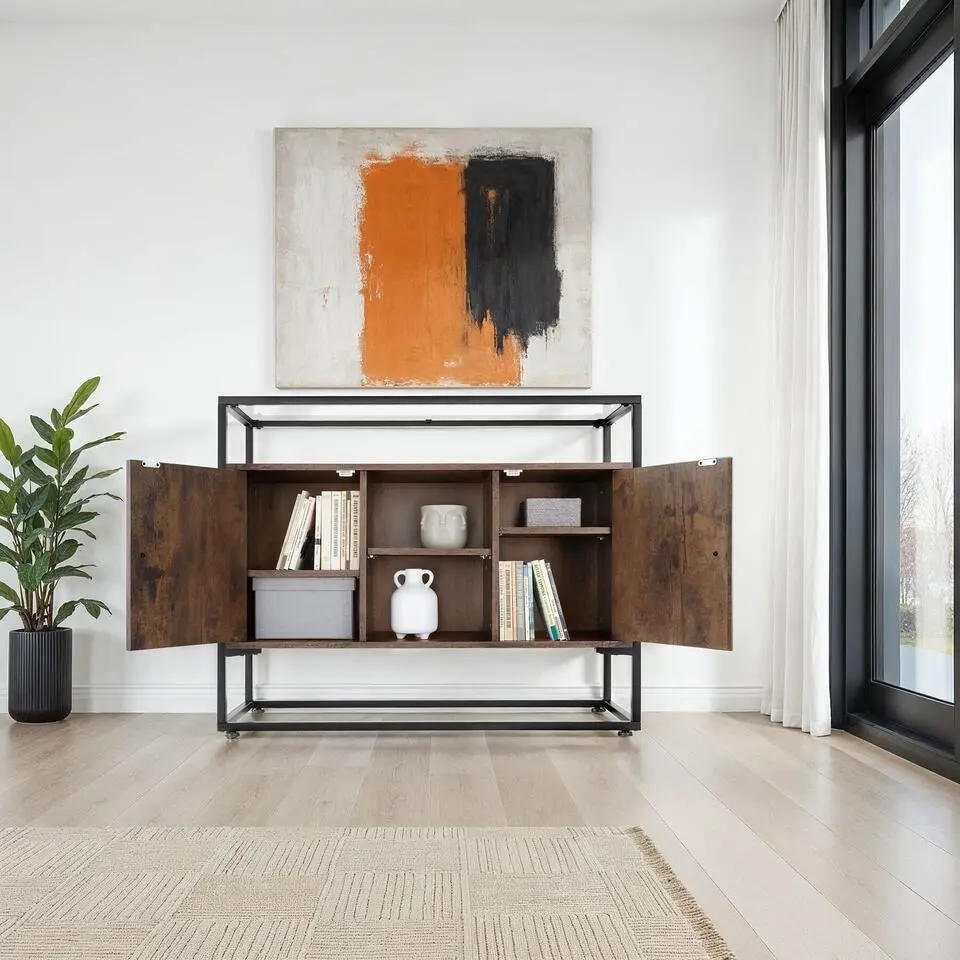 tectake Wandkast Oldham 100x38x80,5cm, Industrieel Hout Donker, Rustiek