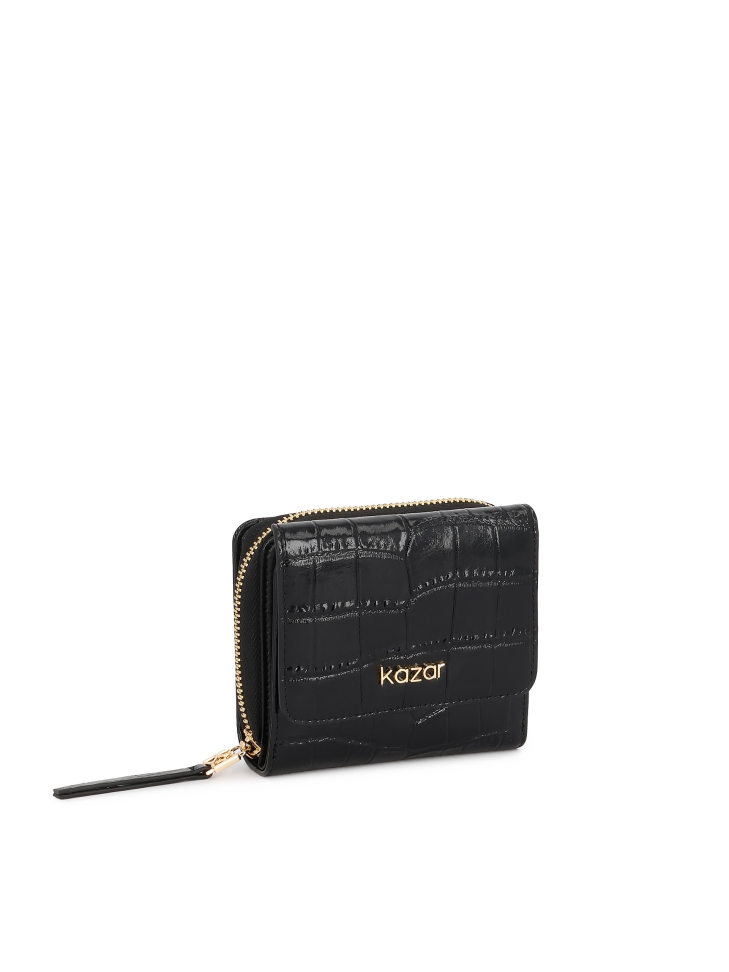 Women's wallet in embossed leather in black